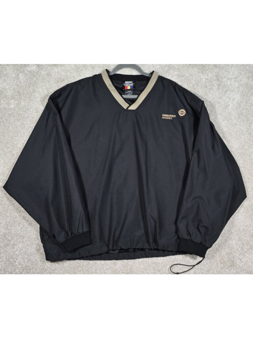Bombardier Aerospace Black/Tan Pullover V-Neck Lined Windbreaker Jacket Men's XL